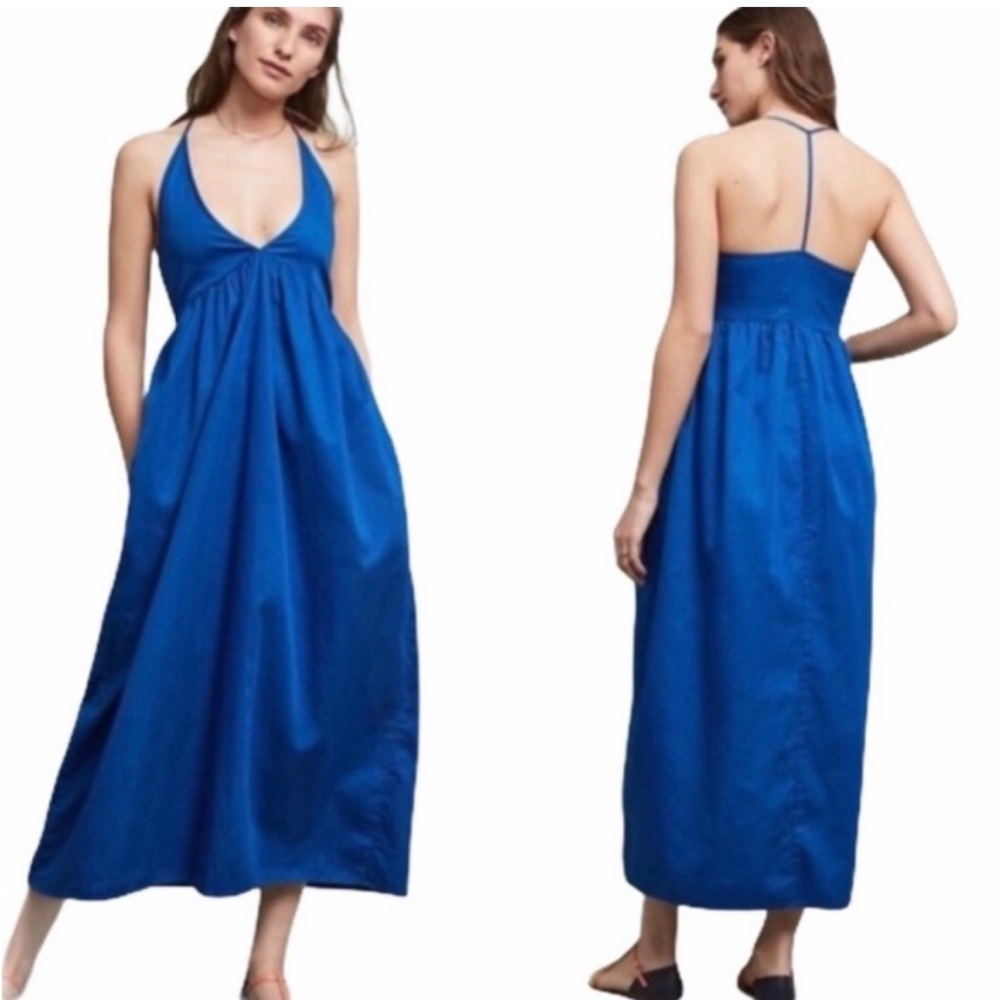 Anthropologie LACAUSA Blue T-Strap Maxi Dress
